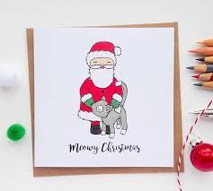 Christmas Cat Card Greeting Santa Christmas Drawing Cat Cards Cards