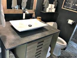 This beautiful natural stone vanity top is attached to a rectangular white vitreous china undermount bowl with a safety overflow hole. Vanity Top Made From Concrete Diy For Less Uncookie Cutter