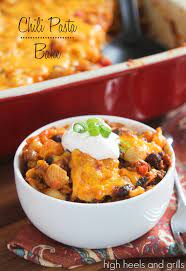 In large skillet, stirring frequently, brown beef and. Chili Pasta Bake High Heels And Grills
