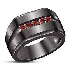 Red Garnet Black Gold Plated Men S Wedding Band 0 80 Carat Ring Size 7 14 Cincin