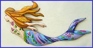 Mermaid Metal Art Painted Metal Wall Hanging Garden Art Etsy Outdoor Metal Wall Art Outdoor Metal Art Mermaid Wall Decor