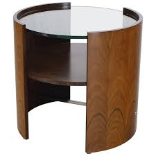 Vasagle glatal side table, tempered glass end table, nightstand with storage shelf, industrial accent furniture, steel frame, easy assembly, rustic brown and black ulet03bx 4.7 out of 5 stars 96 $52.99 $ 52. Walnut Round Glass Top Barrel Shape Side Occasional Table For Sale At 1stdibs