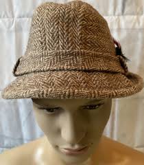 Glen Appin of Scotland Harris Tweed Hat Cap 6 3/4 Small Blue Speckle w/  Feather