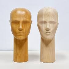 Wooden Head Mannequin, Female Men Solid Beech Wood Joint Piece Head Dummy,  Raw Natural Wood Color With Nose and Mouth Head for Earphone 1PCS
