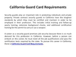 See salaries, compare reviews, easily apply, and get hired. Ppt California Guard Card Requirements Powerpoint Presentation Free Download Id 7635122