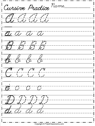free cursive alphabet worksheet letters a to d free4classrooms