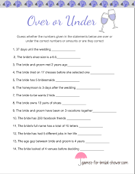 Celebrate your growing bump with these hilarious baby shower games, which are great for a belly laugh (even if some are at the expense of your belly!). Free Printable Over Or Under Bridal Shower Game