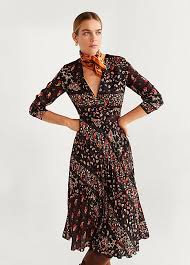 Printed Pleated Dress By Mango Look Again