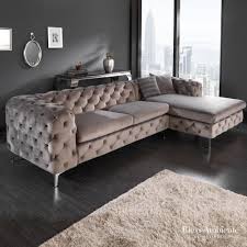 Chesterfield Ecksofa Modern Barock 275cm Grau Samt 3 Sitzer Riess Ambiente De In 2020 Chesterfield Ecksofa Chesterfield Wohnzimmer Ecksofa