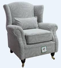Ashley Wing Chair Fireside High Back Armchair Allegra Silver Grey Fabric Ebay