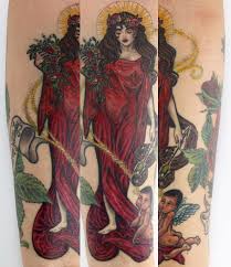 Represents my grandmother and her influence on my life. My Personal Interpretation Of Our Lady Of Guadalupe In Art Nouveau Style With A Golden Arrow For My Sun Sign Sagittarius L At Mule Tattoo Tustin Ca Tattoos