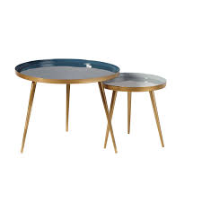 Beistelltischchen Aus Metall Blau Und Goldfarben Tables Gigognes Maison Du Monde Table Basse Table Metal