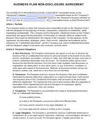 Free Business Plan Non Disclosure Agreement Nda Pdf Word Docx