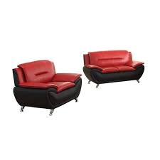 Red leather sofas and sectional sets. 2 Piece Faux Leather Living Room Set With Loveseat And Club Chair In Red Black 1970789 Pkg