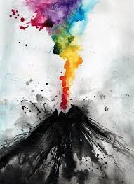 Ink Art Abstract Painting On Canvas 8x12in Rainbow Volcano 8x11 Watercolor Paintings For Beginners Abstract Art Painting Watercolor Paintin