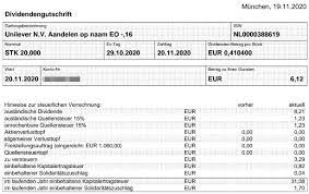 Retrouvez le dividende de l'action unilever ulvr, les dernières recommandations des analystes financiers, leurs objectifs de cours et les prévisions de ca, per, bna. Kassenzettel Unilever Dividende November 2020 Schwarzgeld