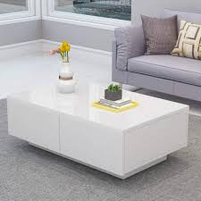 The camber 36� wide rectangle coffee table by offers a sleek, modern design that will complete your living room. Cocoarm Gloss Coffee Table Modern Rectangle Table With 16 Colors Led Lighting White Drawers Side End Sofa Table With 4 Buy Online In Antigua And Barbuda At Antigua Desertcart Com Productid 144872412