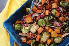 Transfer the brussels sprouts to a serving dish and cover until ready to serve (the dish. Maple Roasted Brussels Sprouts And Sweet Potatoes With Cranberries And Pecans Zest Simmer