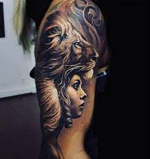 Male Upper Arms Black And White Lion Lady Tattoo Tattoos Arlo Dicristina Lion Tattoo