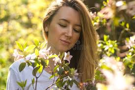 890 Woman Blossoming Bush Spring Stock Photos