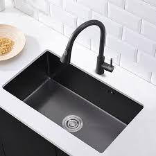black single kitchen sink above counter