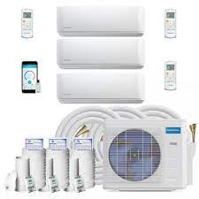 Mrcool 27 000 Btu 2 25 Ton 3 Zone Ductless Mini Split Air Conditioner And Heat Pump With 75 Ft Install Kit 230 Volt 60 Hz Diym327hpw04bk7 The Home Depot Ductless Mini Split Ductless Heat Pump