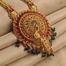 Your antique gold pendant stock images are ready. Necklace Long Antique Peacock With Cob Ruby Emerald Gujjadi Swarna Jewellers