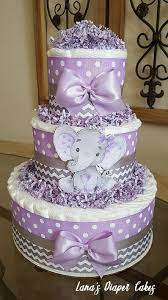 3 Tier Lavender Gray Elephant Diaper Cake Girl Baby Shower Etsy Elephant Diaper Cakes Diaper Cakes Girl Baby Girl Diaper Cake