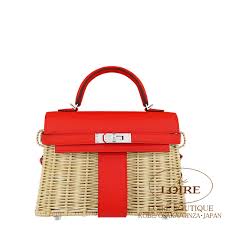 エルメス, ケリーピクニック ミニ, ナチュラル×ルージュドクール, 柳×スイフト, シルバー金具　