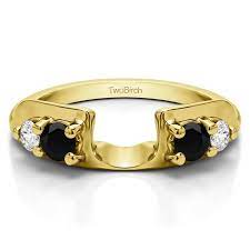 14kt white gold diamond solitaire wrap ring solitaire enhancer split shank (0.34ct. Twobirch Ring Wrap 0 48 Ct Black And White Graduated Four Stone Round Wedding Ring Wrap In Yellow Gold