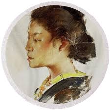 Study Head Of A Japanese Girl, 1890 92 Oil On Board Wood Print by Robert Frederick  Blum