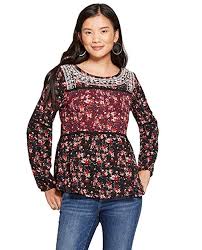 Knox Rose Womens Floral Print Long Sleeve Embroidered