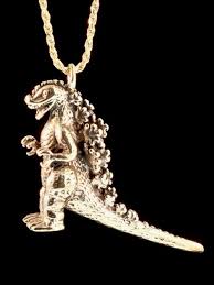 Godzilla Necklace 14k Gold Godzilla Charm Godzilla Pendant Godzilla Sculpture Godzilla Miniature Godzilla Monster Necklace Lizard Gold Charm Gold Swirl Earrings Godzilla