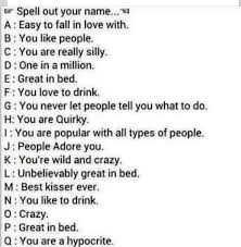 It's actually the same spelling as in english: Spell Out Your Name If You Dare Mine Is You Are Really Silly Great In Bed Unbelievably Great In Bed You Are Popular With Told You So Falling In Love Silly