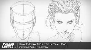 Here's a simple way to place the features accurately when drawing a head. How To Draw Girls The Female Face Downward Perspective Of The Female Head Front View Youtube