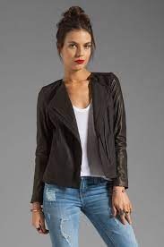 Vince Lamb Leather Sleeve Asymmetric Jacket In Black Revolve Fashion Fab Fashion Asymmetric Jacket