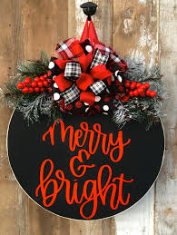 Merry Christmas Door Hanger, Front Door Sign, Christmas Door Wreath,  Christmas Door Decor, Round Christmas Sign, Merry and Bright, Christmas