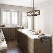 If you have the island already in your kitchen, use old cereal boxes to make lights the size of the fixtures you are considering and string or rope to hang them from the ceiling. Lnc Solid Wood Modern Farmhouse Chandelier Matte Black Rustic Kitchen Island Lighting 5 Light Pendant Chandelier Nzefi2hd13529a6 The Home Depot