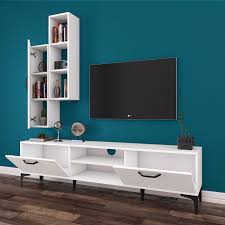 Rani A10 Duvar Rafli Kitaplikli Tv Unitesi Duvara Monte Dolapli Metal Ayakli Tv Sehpasi Beyaz M1 Tv Unitesi Tv Mobilya