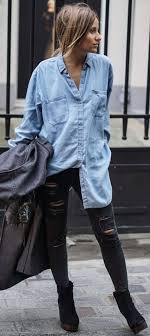 To form this look, you can wear a white v neck t shirt and wear a blue denim shirt as if it is a thin jacket. Top Ways To Wear Denim Shirts 27 Outfit Ideas Looks 2021