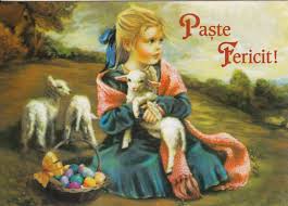 Îngerul păzitor să vă ocrotească casa și familia de rele, să vă călăuzească spre fericire, iar voi să îl slăviți pe domnul! Easter Fantasy Romania Postcard Paste Fericit Cute Girl With Lambs Hippostcard