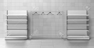 Download in under 30 seconds. Two Heavy Racks With Empty Shelves Clothes Hangers Hanging On Display Stand In Shop Trading Hall 3d Realistic Vector Retail Store Supplies Trading Business Equipment And Furniture Illustration Royalty Free Cliparts Vectors
