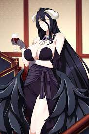albedo (overlord) black dress feathered wings horns lindaroze  overlord (maruyama) succubus succubus horns succubus wings 