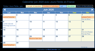 Mardi 1 juin 2021 à paris, le soleil se lève à 05h55 et se couche à 21h41 ; Calendrier Juin 2020 Avec Jours Feries France