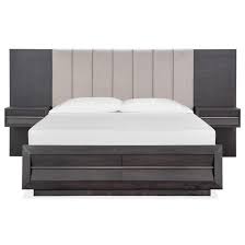 Bed (headboard, footboard, rails) dark blue fabric faux diamond tufted crystals chrome nailhead accents silver solid wood legs the elroid storage bedroom collection features storage bed, headboard with hidden drawers, carefully crafted with selected wood and veneers and. Magnussen Home Wentworth Village B4995 60g King Wall Bed With Two Nightstands Channel Tufted Headboard Footboard Storage Upper Room Home Furnishings Pier Beds