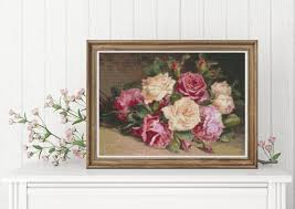 Bed Of Roses Cross Stitch Pattern Pdf Floral Cross Stitch Chart 8 X 12 Inches