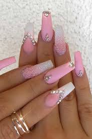 Light pink ombre nails with glitter. 21 Ways To Wear Pink And White Ombre Nails Stayglam
