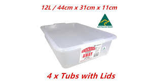 I reached out to the seller and have not heard back from them. 4 X 12l Clear Plastic Under Bed Box W Lid Storage Containers Tubs Australia Made Kogan Com