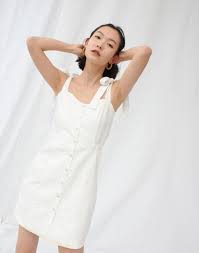 Tie Strap Button Front Sundress In Pure White Button Front Sundress Dress Clothes For Women Sundress