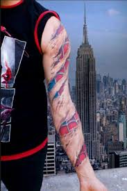 Sleeve Tattoo Of Skin Ripping Into The Spiderman Suit Ripped Skin Tattoo Spiderman Tattoo Under Skin Tattoo